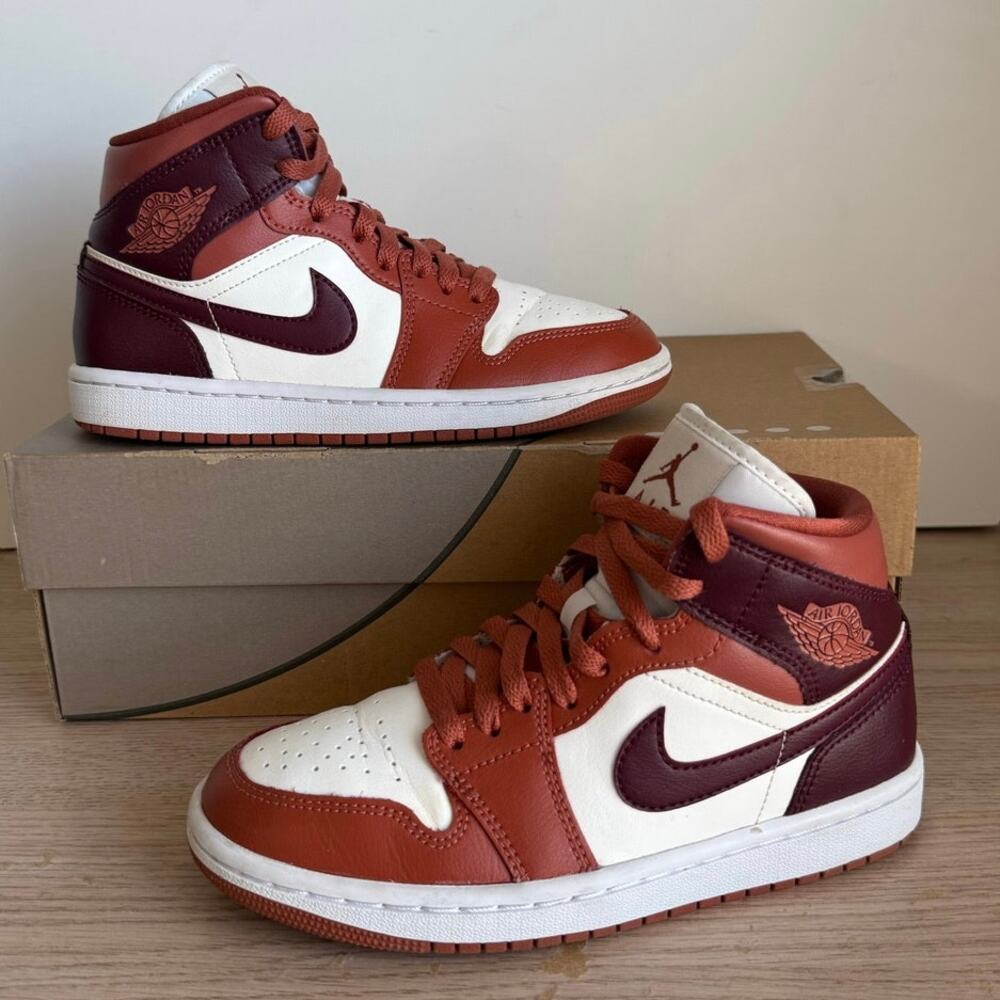 Nike Air Jordan 1 Mid Dusty Peach Night Maroon Women Sneakers  - SZ 5